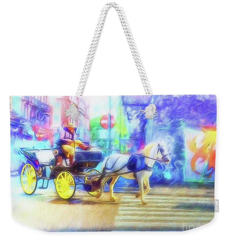  Weekender Tote Bag featuring the digital art Two Nights in Brussels 9 - One Horse-Powered by Leigh Kemp