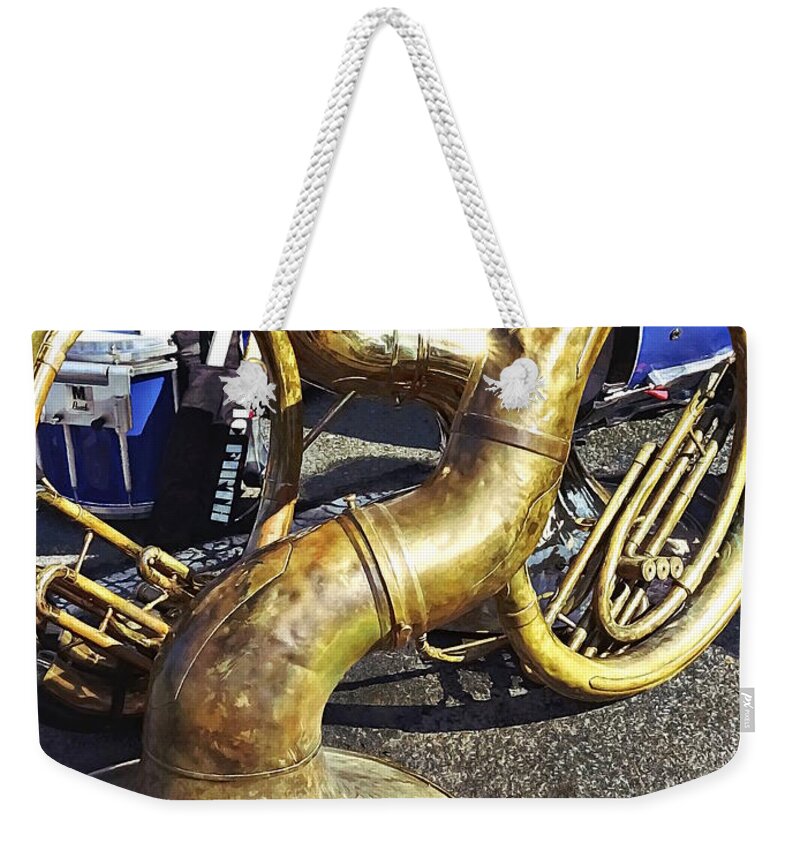Sousaphone Weekender Tote Bag featuring the photograph Two Sousaphones and Drums by Susan Savad
