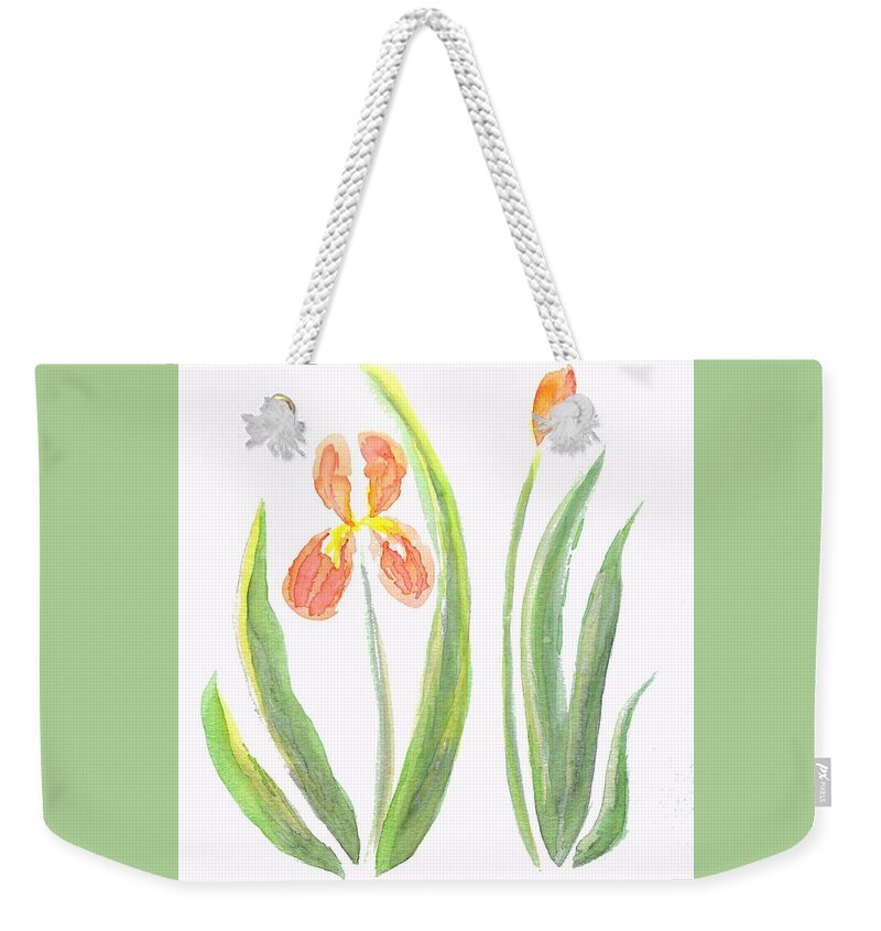 Art Weekender Tote Bag featuring the painting Two Iris II watercolor by Delynn Addams