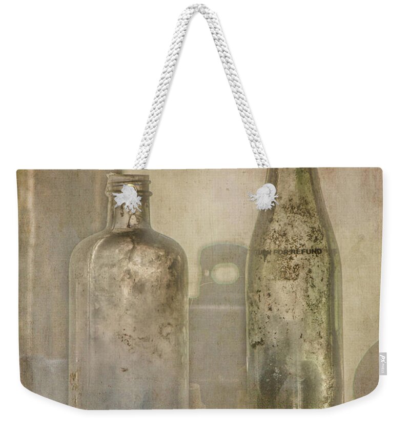 Tl Wilson Photography Weekender Tote Bag featuring the photograph Two Vintage Bottles by Teresa Wilson