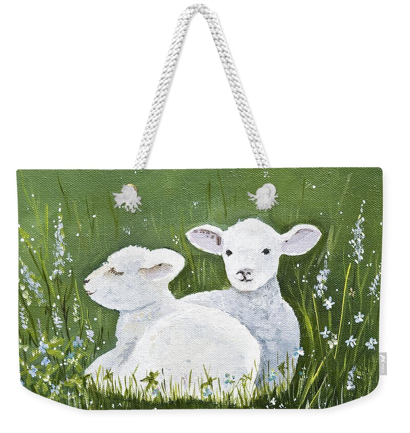 Lambs Weekender Tote Bag featuring the painting Two Wee Sheep by Virginia McLaren