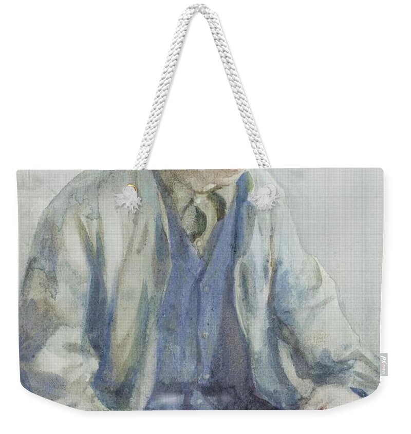 Tying Weekender Tote Bag featuring the painting Tying the Sail by Henry Scott Tuke