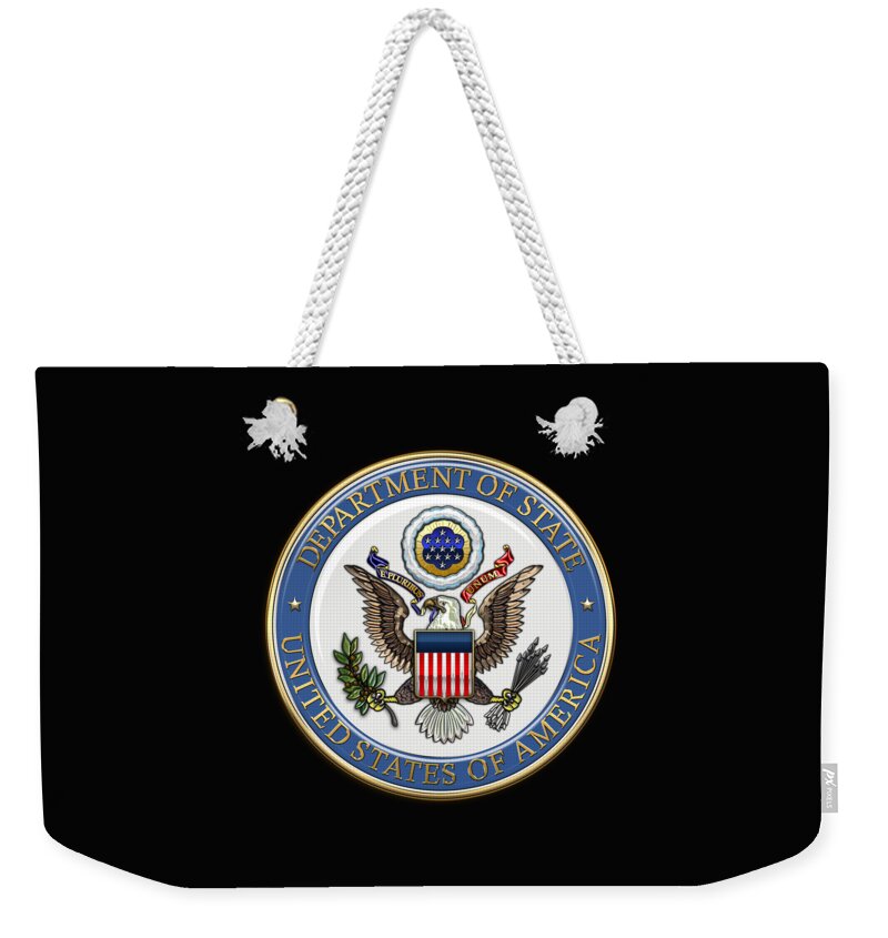 'military Insignia & Heraldry 3d' Collection By Serge Averbukh Weekender Tote Bag featuring the digital art U. S. Department of State - DoS Emblem over Black Velvet by Serge Averbukh