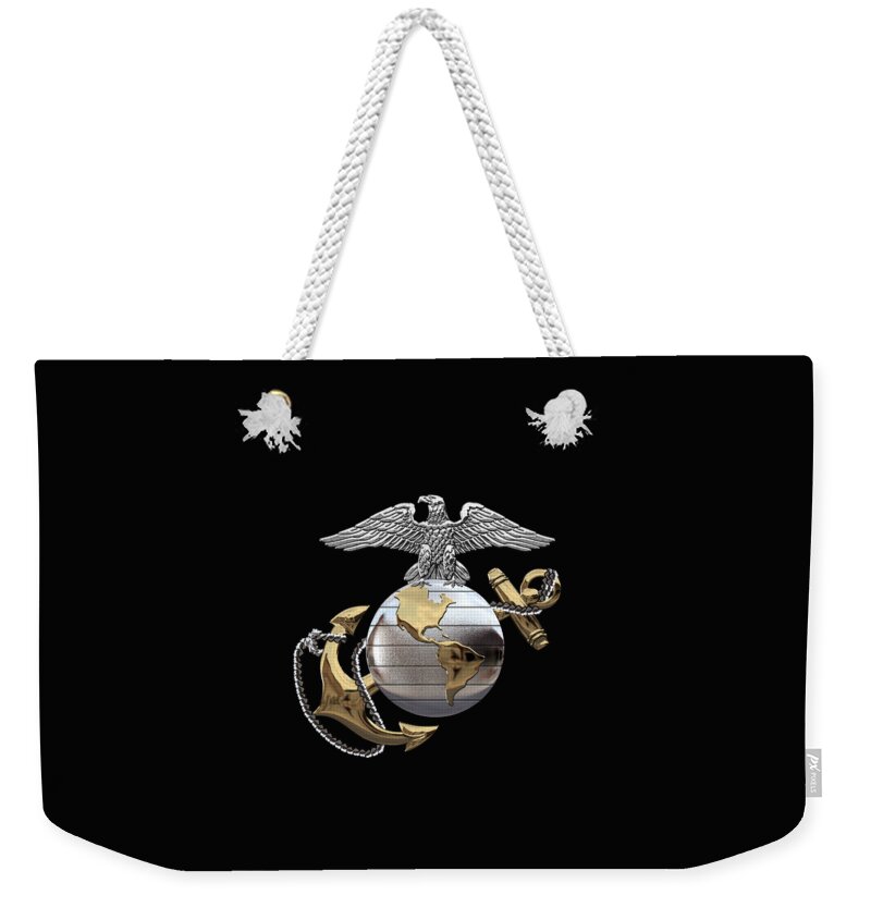 'usmc' Collection By Serge Averbukh Weekender Tote Bag featuring the digital art U S M C Eagle Globe and Anchor - C O and Warrant Officer E G A over Black Velvet by Serge Averbukh