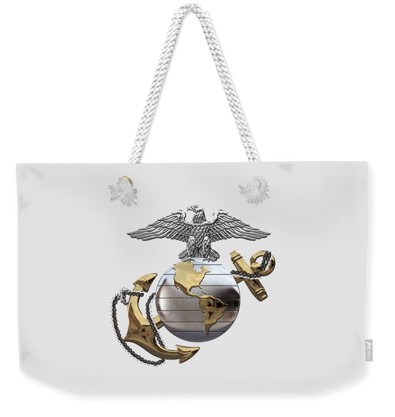 'usmc' Collection By Serge Averbukh Weekender Tote Bag featuring the digital art U S M C Eagle Globe and Anchor - C O and Warrant Officer E G A over White Leather by Serge Averbukh