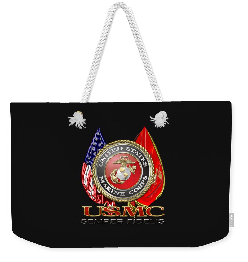 'military Insignia & Heraldry 3d' Collection By Serge Averbukh Weekender Tote Bag featuring the digital art U. S. Marine Corps U S M C Emblem on Black by Serge Averbukh