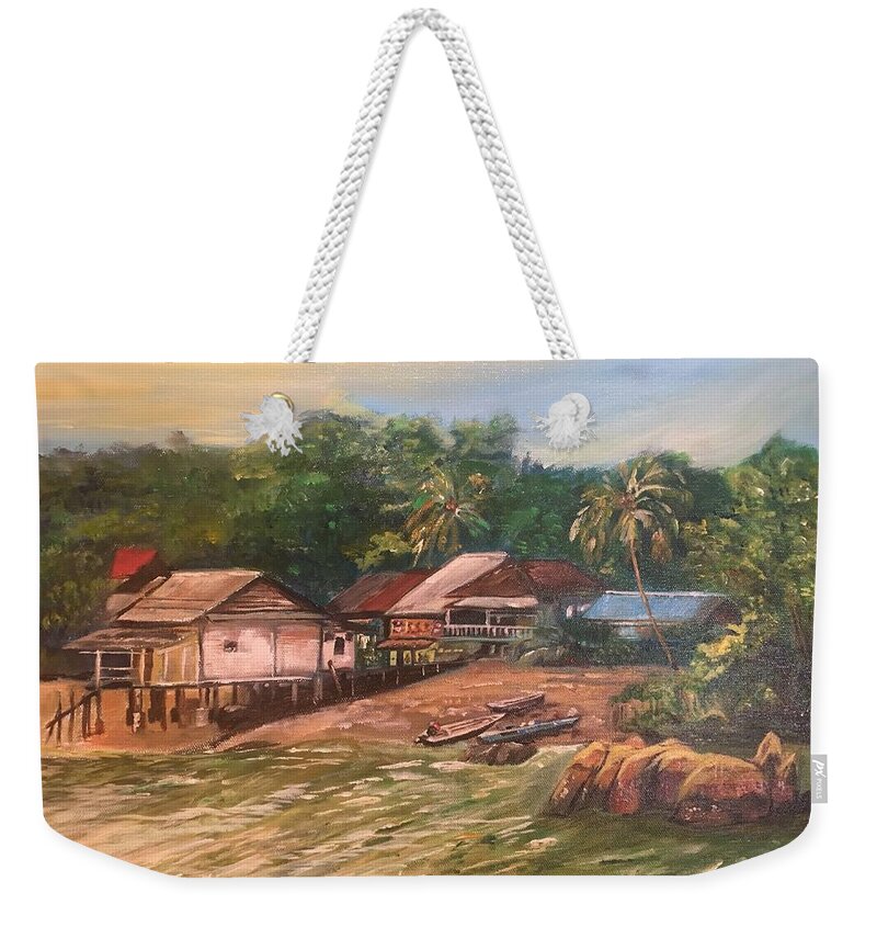 Island Weekender Tote Bag featuring the painting Ubin My Love by Belinda Low