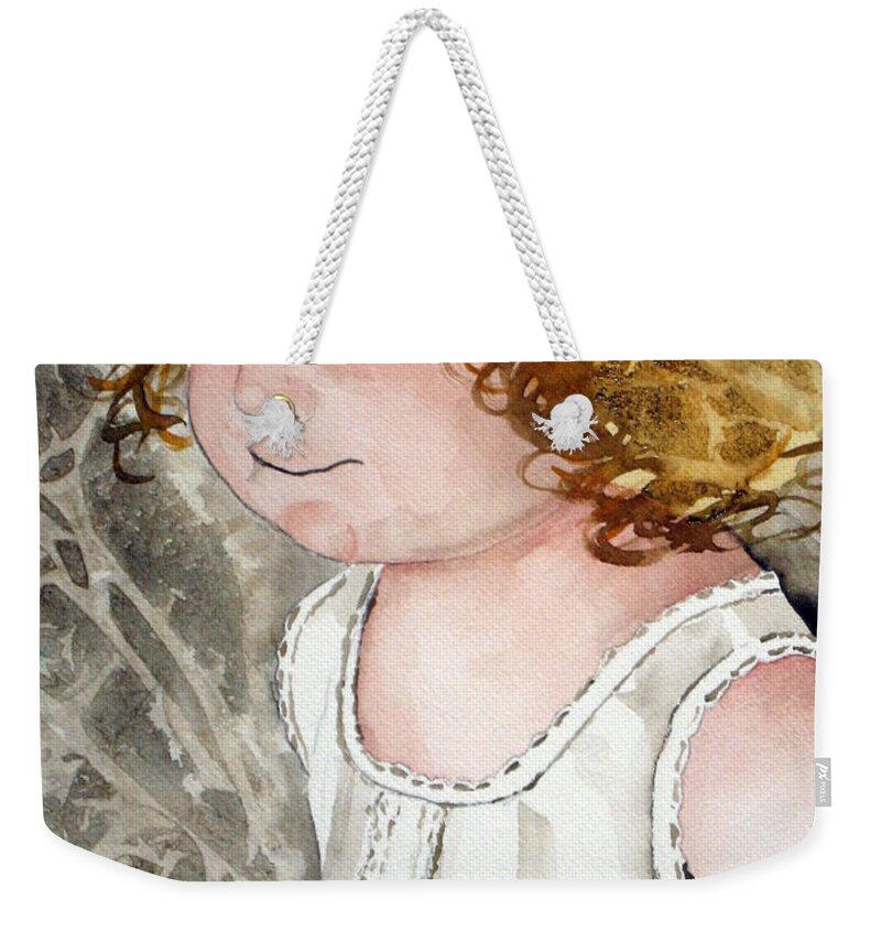 Child Weekender Tote Bag featuring the painting Uh Oh Watercolor by Kimberly Walker