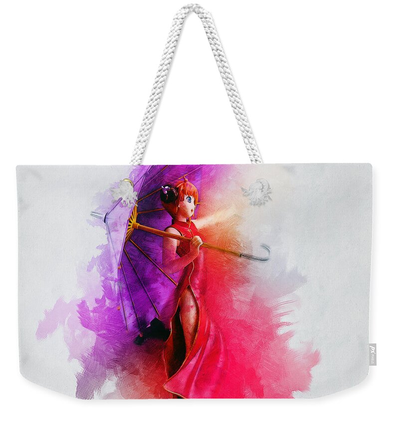 Girl Weekender Tote Bag featuring the painting Umbrella Girl by Ian Mitchell