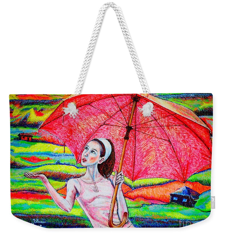 Landscape Weekender Tote Bag featuring the painting Umbrella.girl by Viktor Lazarev