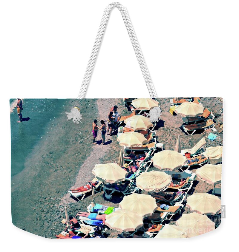 Beach Weekender Tote Bag featuring the photograph Umbrellas on the Beach - Nerja by Mary Machare