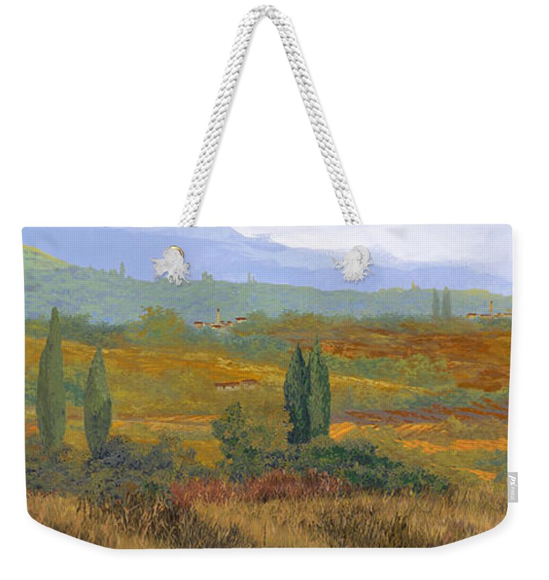 Landscape Weekender Tote Bag featuring the painting un altro pomeriggio a spasso in Toscana by Guido Borelli