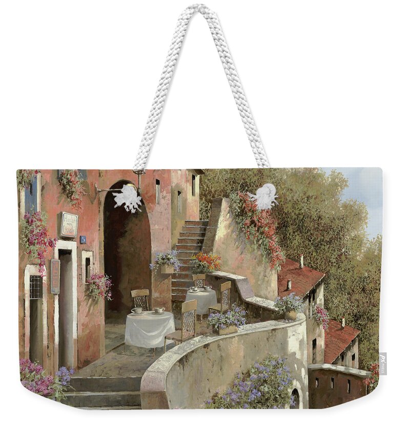 Landscape Weekender Tote Bag featuring the painting Un Caffe Al Fresco Sulla Salita by Guido Borelli