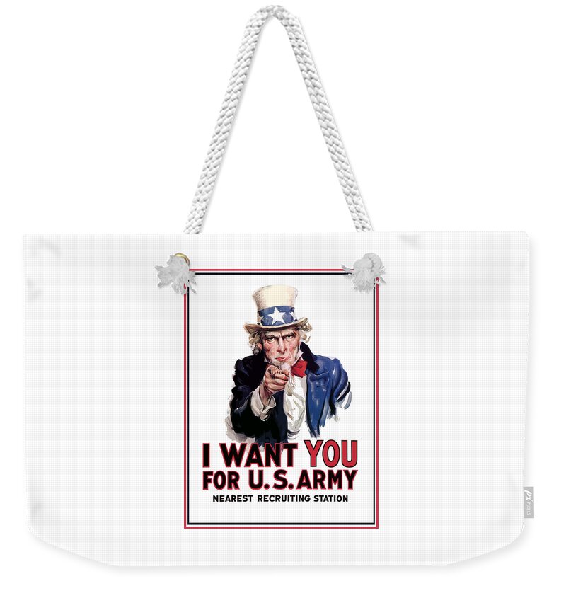 Ww2 Weekender Tote Bag featuring the painting Uncle Sam -- I Want You by War Is Hell Store