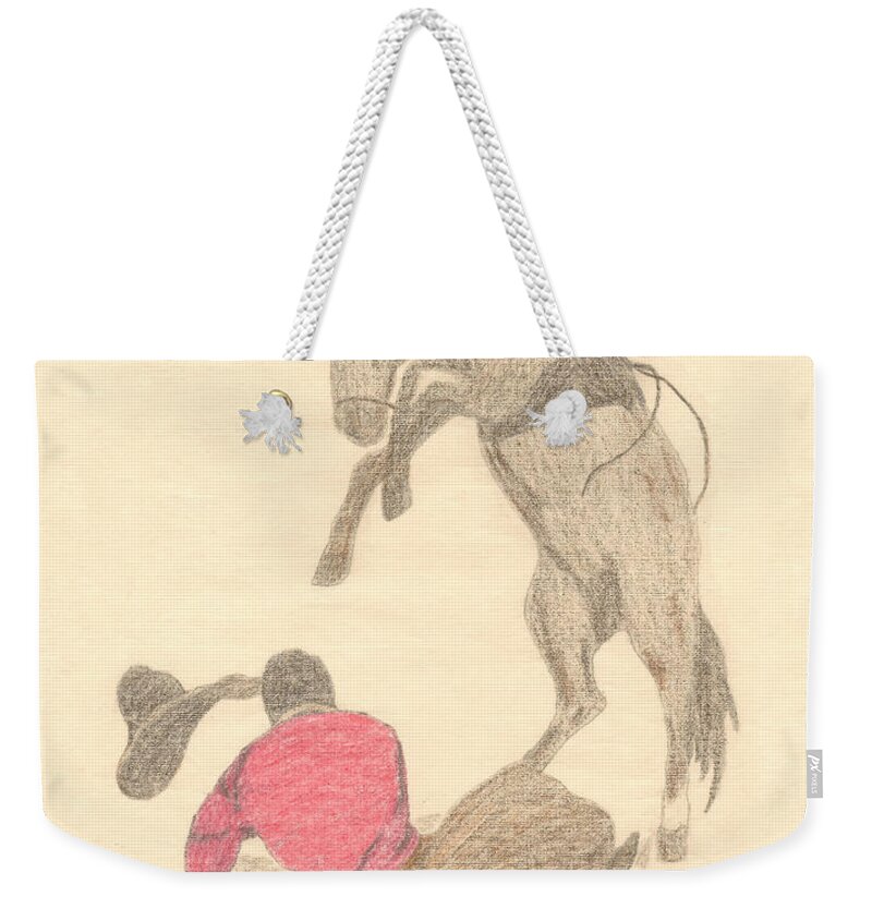 Elna Brodie Weekender Tote Bag featuring the drawing Unconquered by Donna L Munro