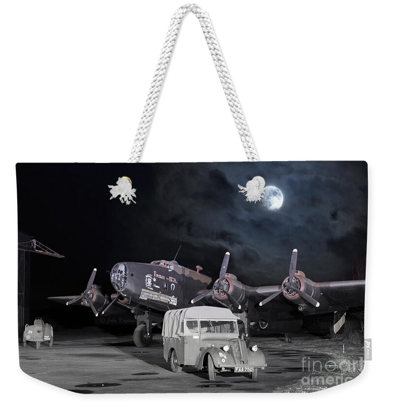 Handley Page Weekender Tote Bag featuring the digital art Under a Bombers Moon by Airpower Art