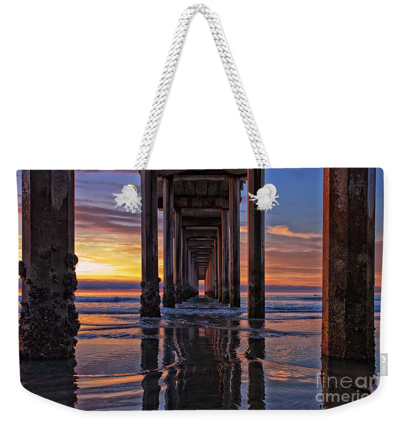 La Jolla Weekender Tote Bag featuring the photograph Under the Scripps Pier by Sam Antonio