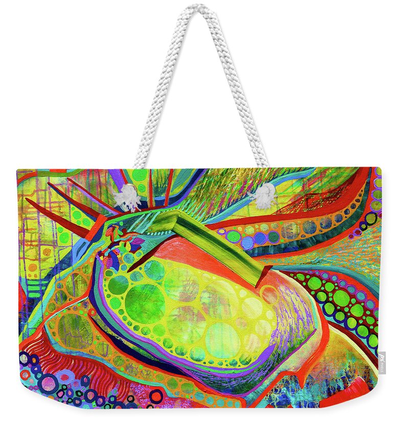 Vibrant Weekender Tote Bag featuring the painting Underlying Issues by Polly Castor