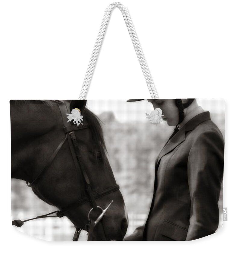 Black And White Weekender Tote Bag featuring the photograph Understanding by Angela Rath