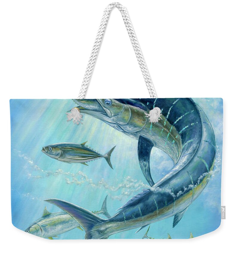 Blue Marlin Weekender Tote Bag featuring the painting Underwater Hunting by Terry Fox