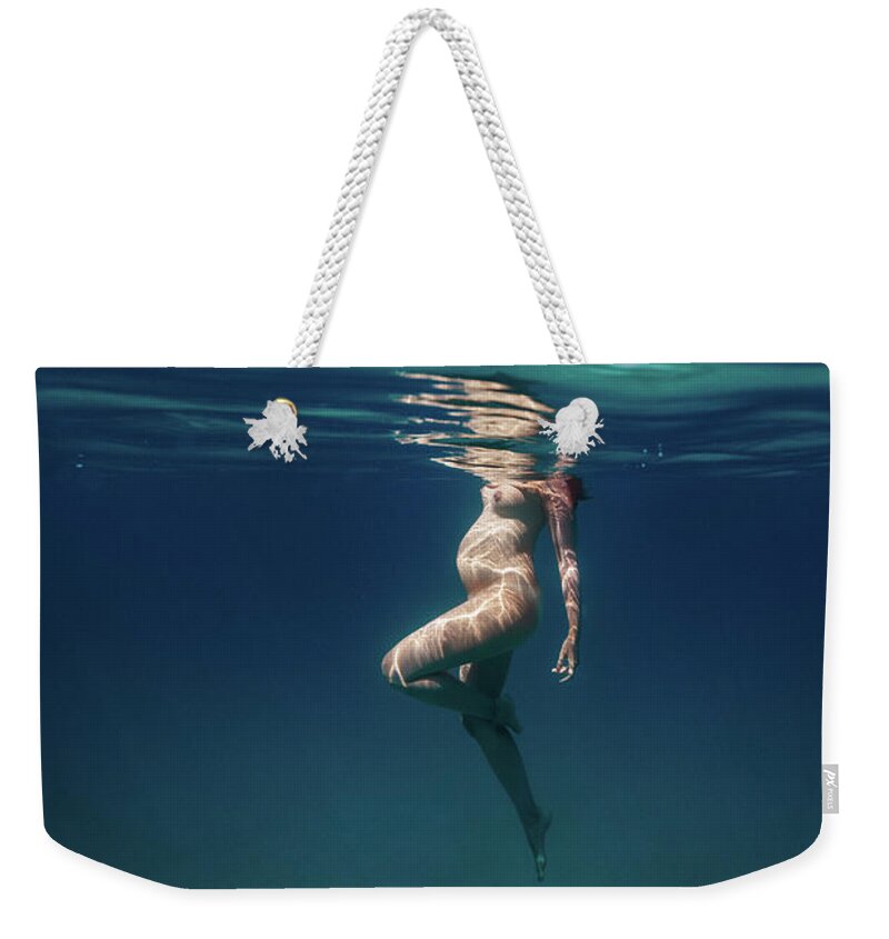 Swim Weekender Tote Bag featuring the photograph Underwater Pregnant by Gemma Silvestre