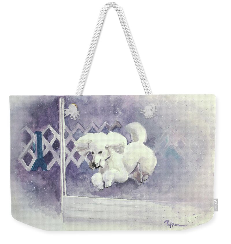 Pet Portraits Weekender Tote Bag featuring the painting Unexpected Athlete by Rachel Bochnia