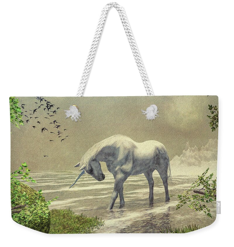 Unicorn Weekender Tote Bag featuring the painting Unicorn Moon by Bob Orsillo