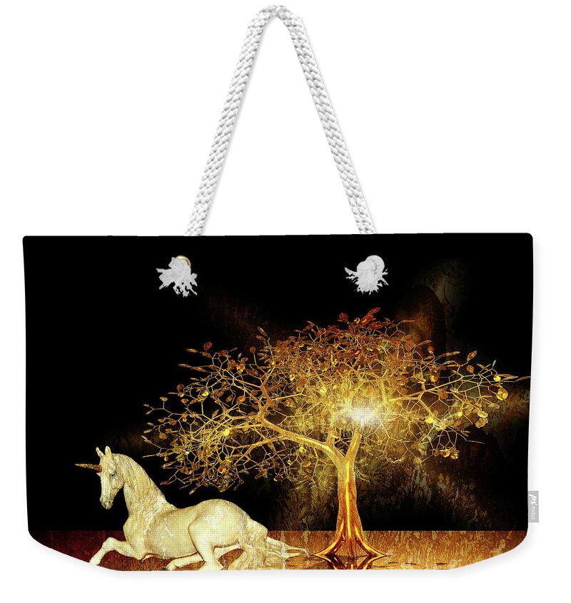 Unicorn Weekender Tote Bag featuring the digital art Unicorn Resting Series 1 by Digital Art Cafe