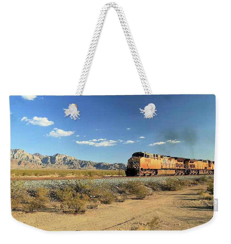 Photosbymch Weekender Tote Bag featuring the photograph Union Pacific through Mojave by M C Hood