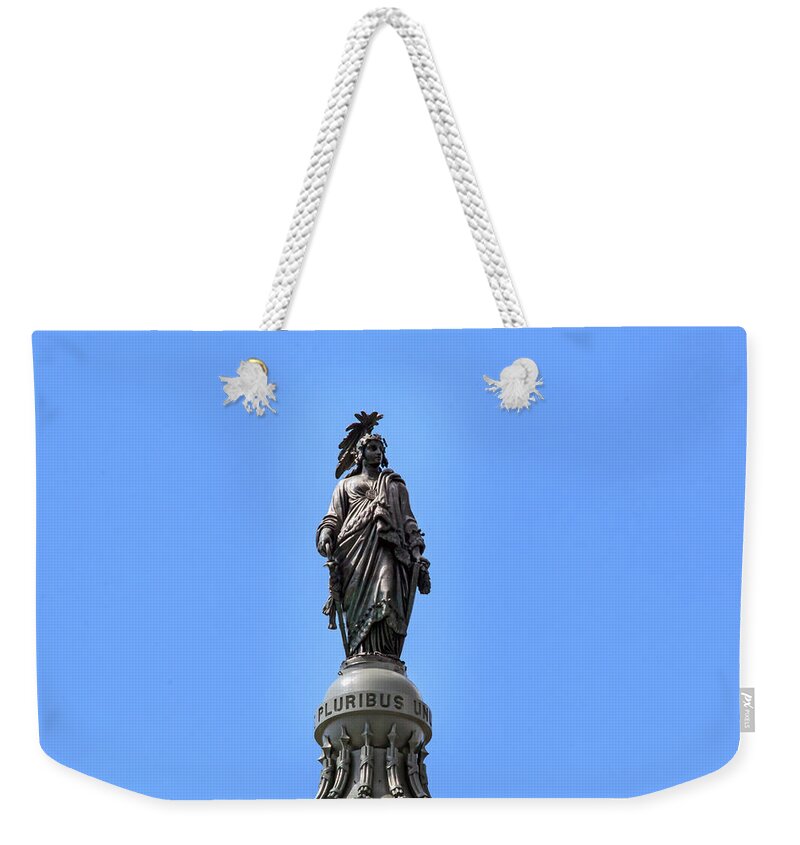 Washington Weekender Tote Bag featuring the photograph United States Capitol - Statue of Freedom - E Pluribus Unum by Ronald Reid