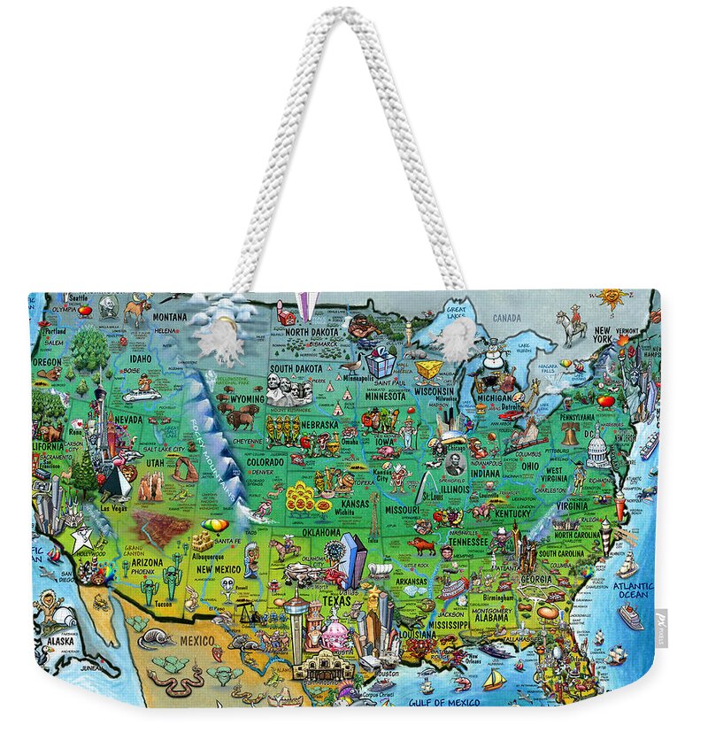 Usa Weekender Tote Bag featuring the digital art United States of America Fun Map by Kevin Middleton