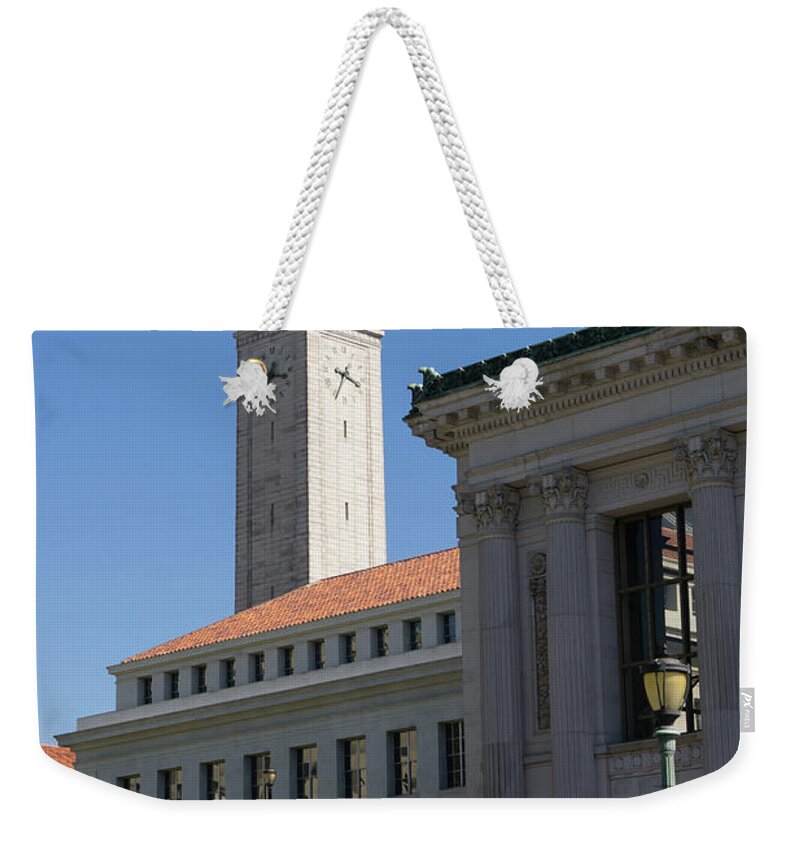 Wingsdomain Weekender Tote Bag featuring the photograph University of California Berkeley Sather Tower The Campanile From The Doe Library DSC4715 by Wingsdomain Art and Photography