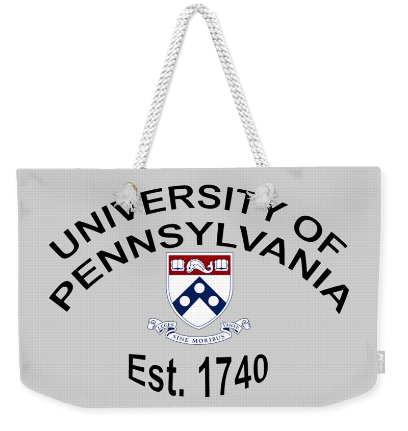 University Of Pennsylvania Weekender Tote Bag featuring the digital art University Of Pennsylvania Est 1740 by Movie Poster Prints