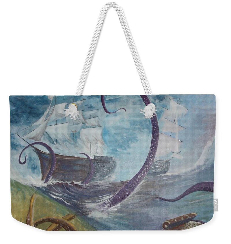 Kraken Weekender Tote Bag featuring the painting Unleash the Kraken by Mike Jenkins