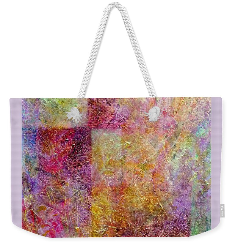 Abstract Patchwork Weekender Tote Bag featuring the painting Untitled Abstract by Jim Whalen