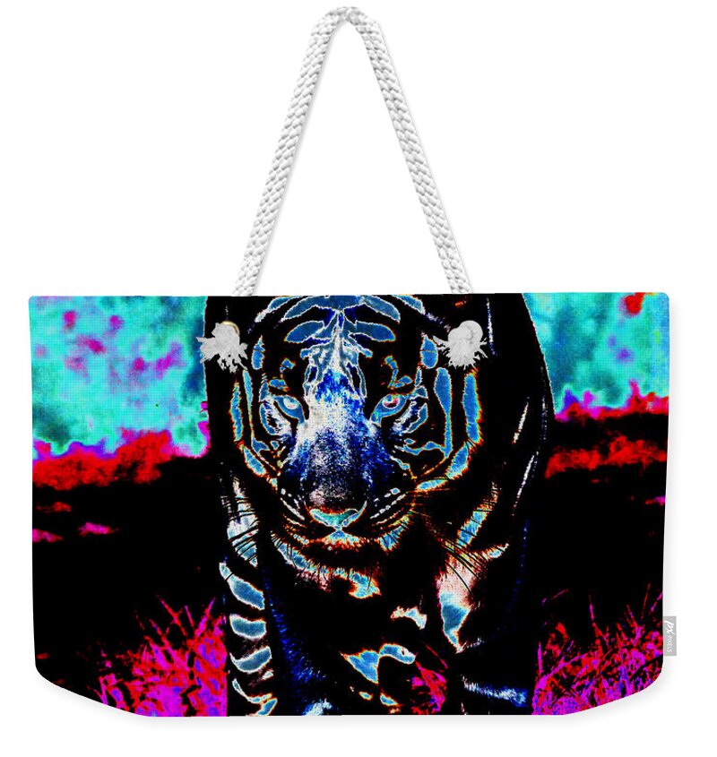 Feline Photographs Weekender Tote Bag featuring the photograph Unusual Tiger on the Prowl by Maggy Marsh