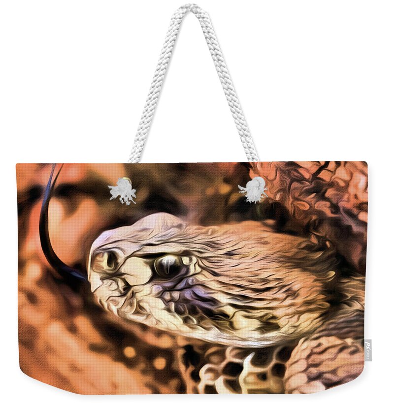 Crotalus Weekender Tote Bag featuring the photograph Up Close With An Atrox by JC Findley