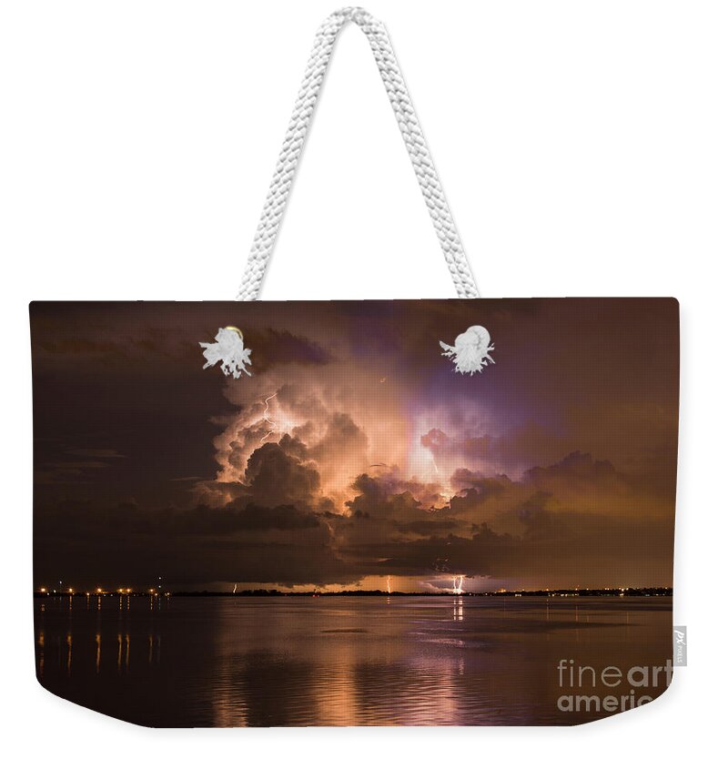 Lightning Weekender Tote Bag featuring the photograph Up River by Quinn Sedam
