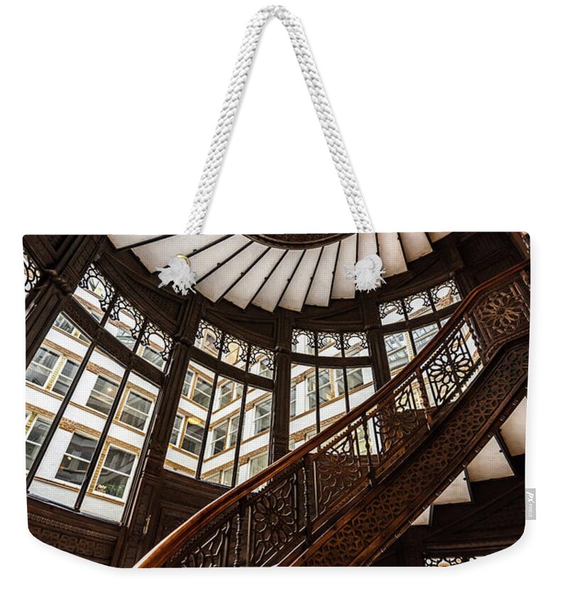 Chicago Weekender Tote Bag featuring the photograph Up the Iconic Rookery Building Staircase by Anthony Doudt