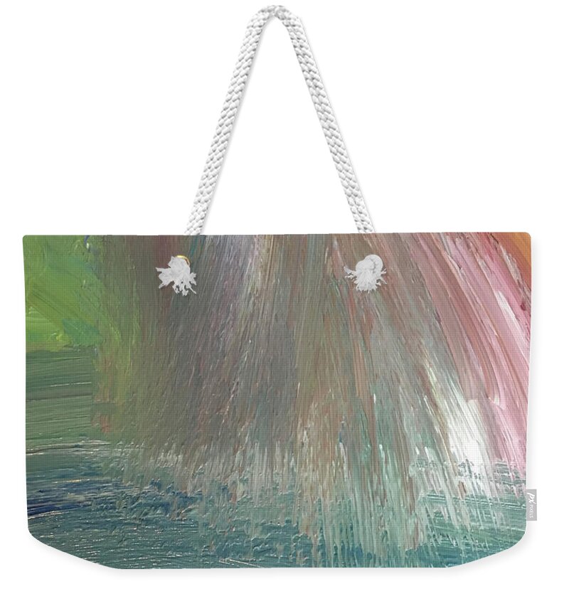 Greens Weekender Tote Bag featuring the painting Downpour by Karen Nicholson