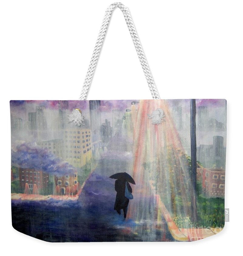 City Weekender Tote Bag featuring the painting Urban Life by Saundra Johnson