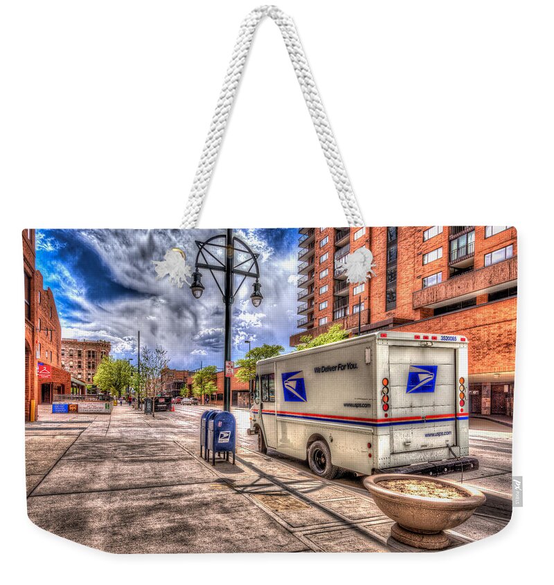 Us Mail Weekender Tote Bag featuring the photograph US Mail Truck by Spencer McDonald