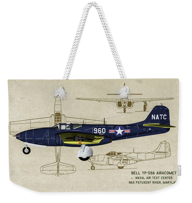 Usn Weekender Tote Bag featuring the digital art US Navy Airacomet - Profile Art by Tommy Anderson