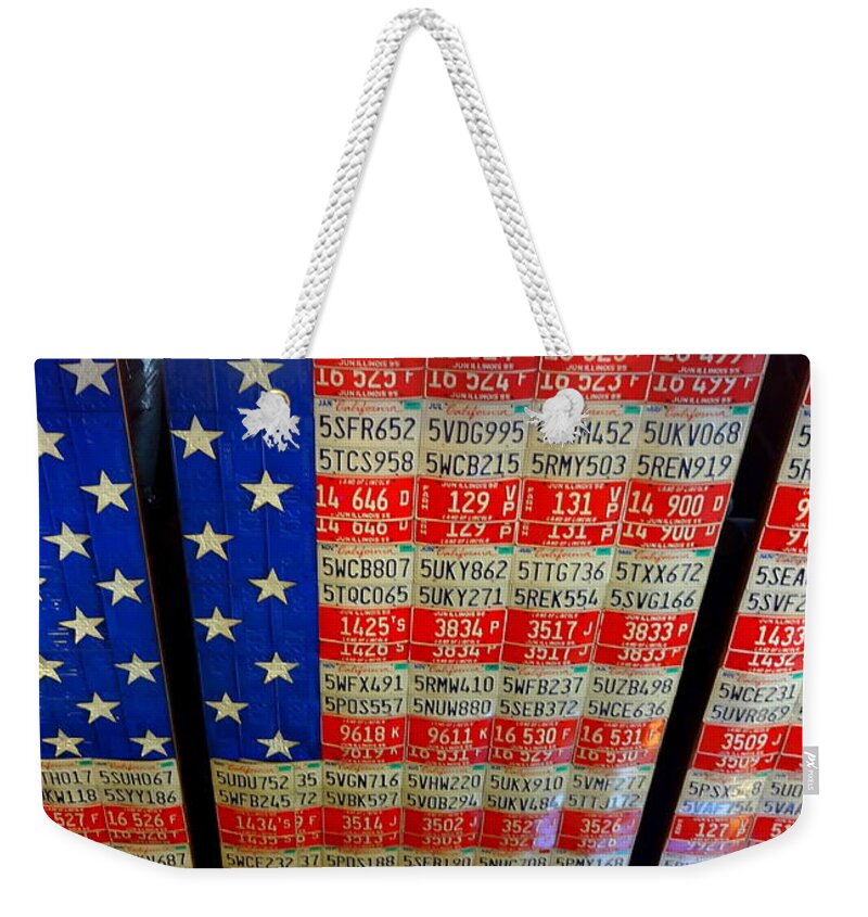 License Plates Weekender Tote Bag featuring the photograph Red White and Blue #1 by Donna Spadola