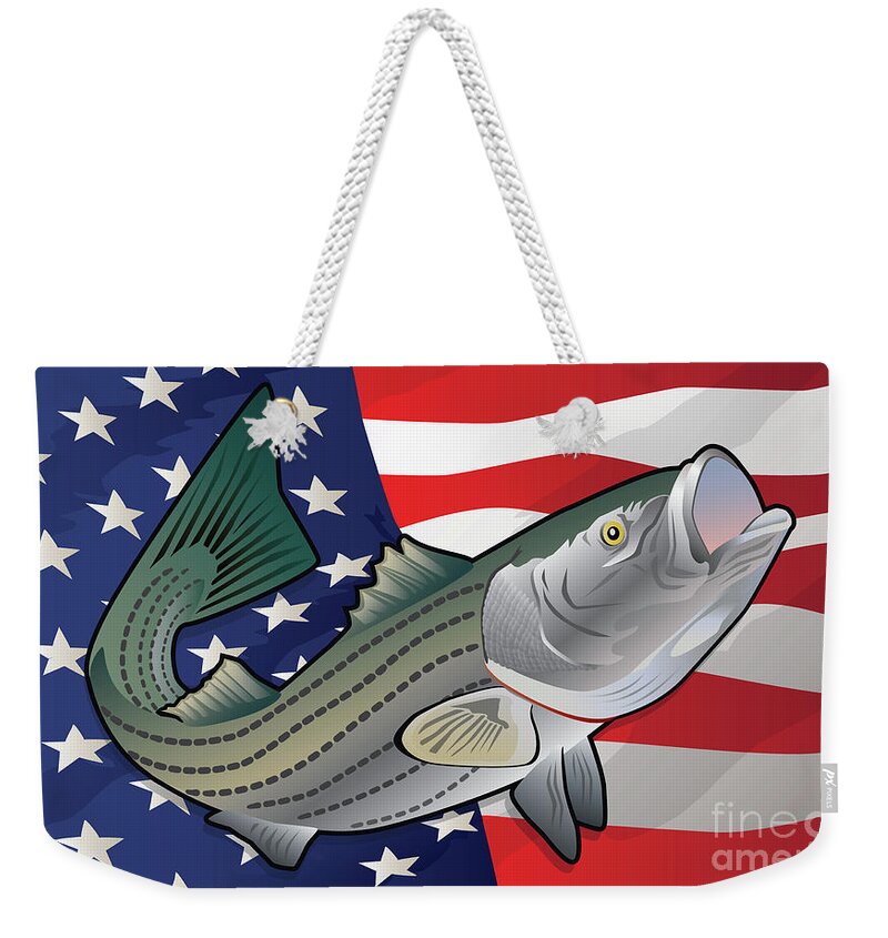 Rockfish Weekender Tote Bag featuring the digital art USA Rockfish Striped Bass by Joe Barsin