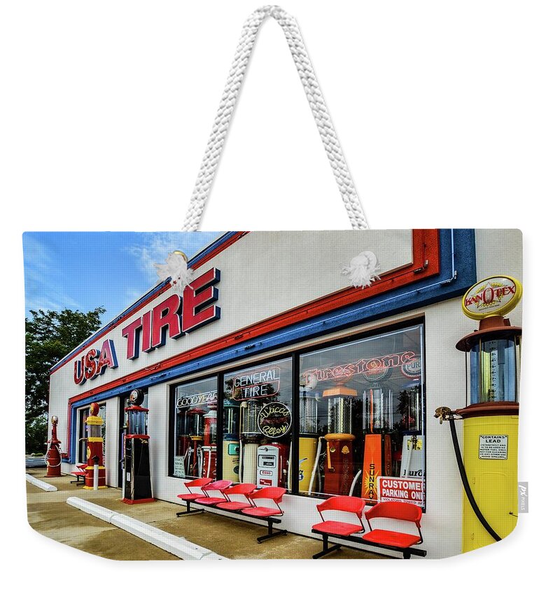 Utica Weekender Tote Bag featuring the digital art USA Tire DSC_0529 by Michael Thomas