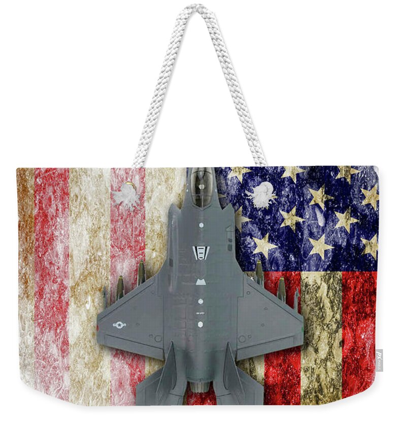 F35 Weekender Tote Bag featuring the digital art USAF Lockheed Martin F-35B by Airpower Art
