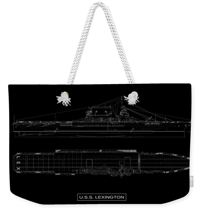 Uss Lexington Weekender Tote Bag featuring the digital art USS Lexington by DB Artist