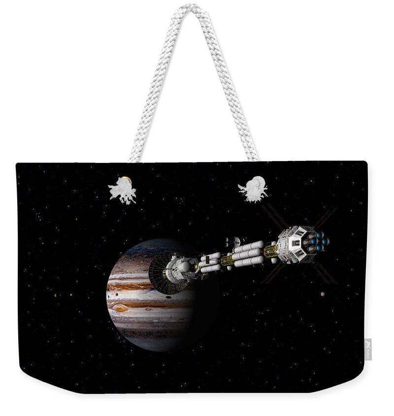 Spaceship Weekender Tote Bag featuring the digital art USS Savannah approaching Jupiter by David Robinson