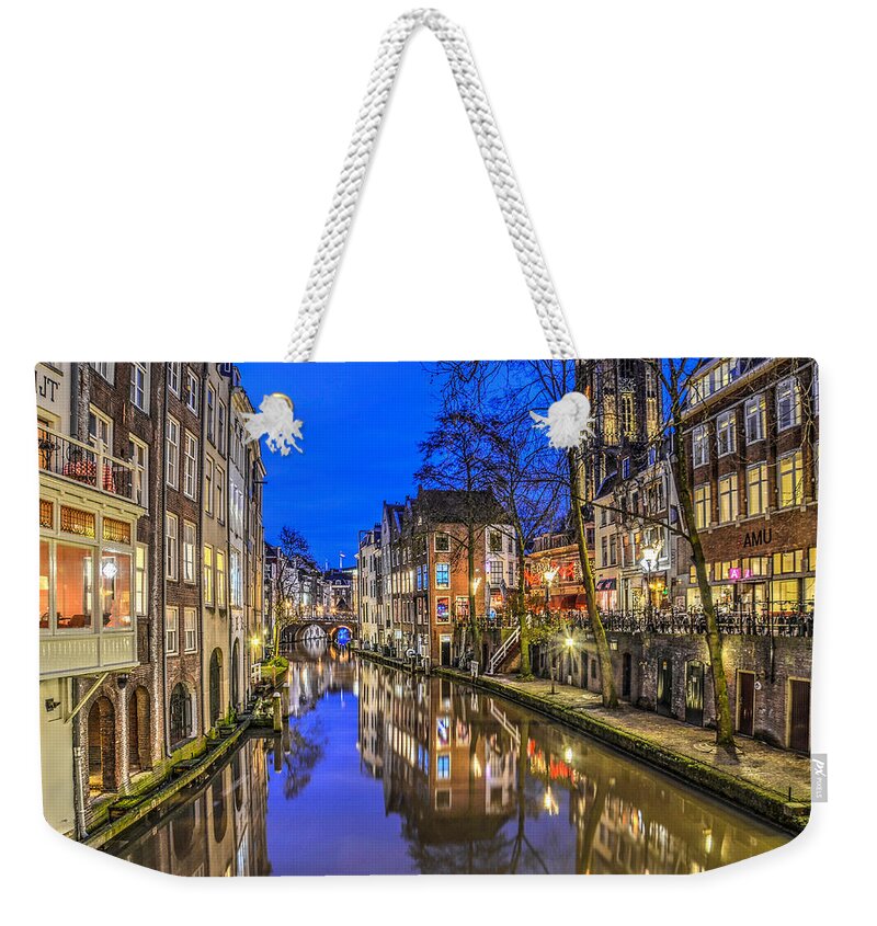 Utrecht Weekender Tote Bag featuring the photograph Utrecht From the Bridge By Night by Frans Blok